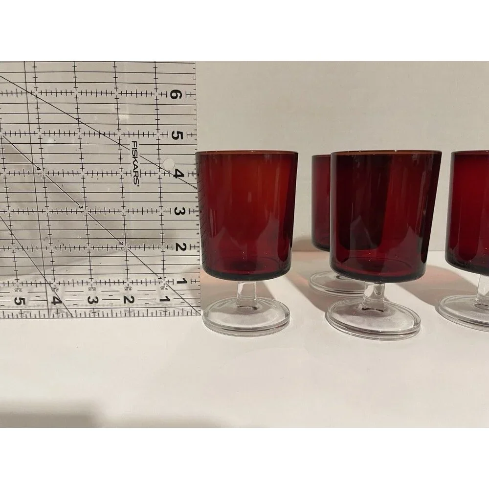 SET OF 4 Vintage Luminarc France Ruby  Red Wine Glasses Goblets 4 1/8